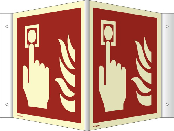 Moedel Winkelschild Brandmelder ISO 7010, Kunststoff, nachleuchtend, 160-mcd, 148x148 mm, 76825