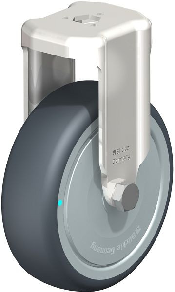 Blickle BKRXA-TPA 101KD-FK Edelstahl-Apparate-Bockrolle mit Rückenloch, Thermoplastisches Gummi-Elastomer, Grau, 574459