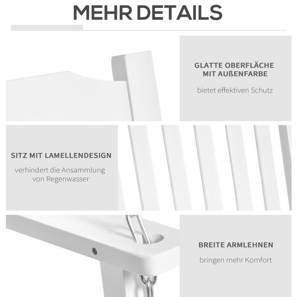 Outsunny Gartenschaukel für 2 Personen Schaukelbank Hängebank Massivholz Patio Terrasse Hinterhof Weiß 117 x 69 x 60 cm, 84A-153