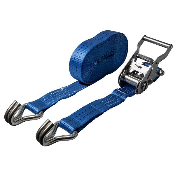 DELTASLING® 2-teiliger Zurrgurt mit Edelstahl-Ratsche und -Spitzhaken, LC 1000/2000daN, 35mm, 9m Länge, CO.SB.RVS.035.09