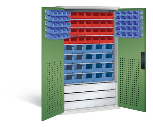 C+P Magazinschrank Serie 13, H1950xB1100xT535mm, Farbe: Lichtgrau / Resedagrün, Muldengriff, 130276-67 S10029