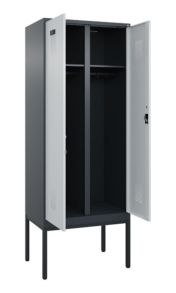 C+P Schwarz-Weiß-Spind Evolo PLUS, Gestell, 2 Abteile, 2120x800x500mm, 7016/7035, Zylinderschloss, 0490327-22 S10044