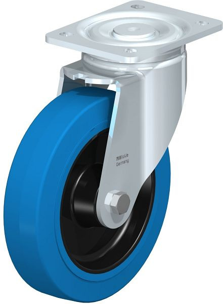 Blickle LH-POEV 200R-SB Stahlblech-Lenkrolle, Schwerlast-Ausführung, mit Anschraubplatte, Elastik-Vollgummi, Blau, 750081