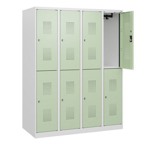C+P Doppelstöckiger Spind Evolo PLUS, 8 Fächer, 1530x1200x500mm, 9016/6019, Zylinderschloss, 0493005-40 S10052
