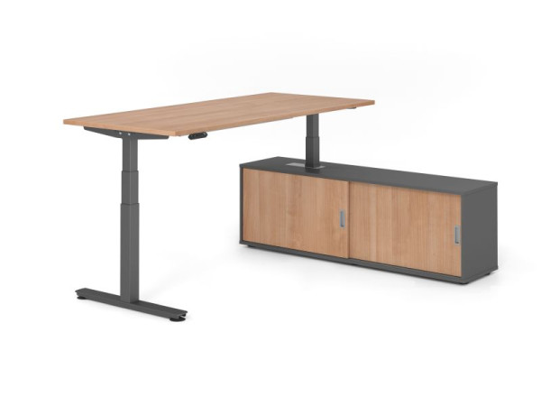 Hammerbacher Schreibtisch XDSM19, 180x80cm, Platte: Nussbaum, T-Fuß Gestell Graphit, Höhe: 63 - 127 cm, Graphit / Nussbaum, VXDSM19SB/N/G/G/N