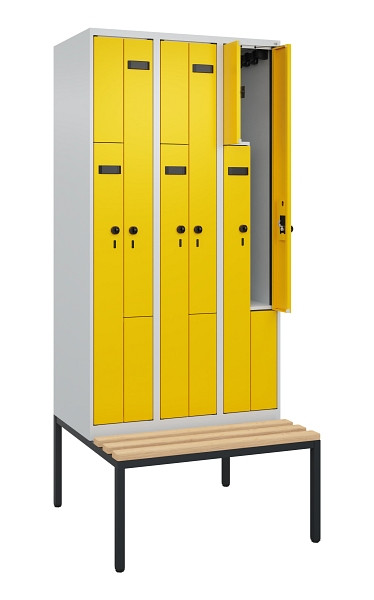 C+P Z-Spind Evolo PLUS, 6 Fächer, 2120x900x815mm, 7035/1023, Drehriegel, Sitzfläche Buche-Hartholz, Sitzbank, 0490537-306 S10003