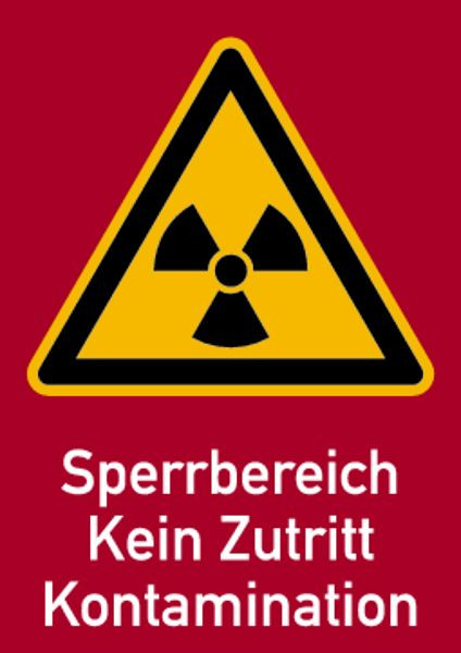 Schilder Klar Warnschild Strahlenschutz Sperrbereich, Kein Zutritt, Kontamination (WS 163), 148x210 mm Folie selbstklebend, 6407/62
