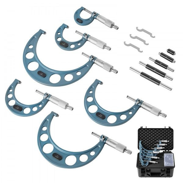 VEVOR Bügelmessschrauben 4-tlg. Set, Mikrometer 0,0001/0,0002 Zoll, 0-6 Zoll, für Metallbearbeitung, mit Schutzkoffer, QFCTZWJQFC06FROYO001V0