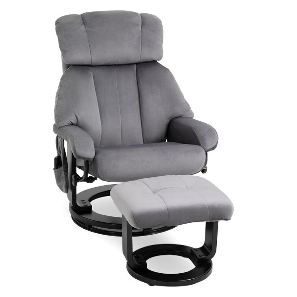 HOMCOM Massagesessel Fernsehsessel Relaxsessel mit Liegefunktion Sessel mit Hocker Massagefunktion samtartiges Polyester Grau, 700-008V03GY