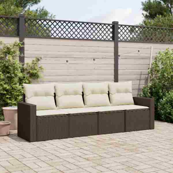 vidaXL 4-tlg. Garten-Sofagarnitur mit Kissen Braun Poly Rattan, UV-beständig, 3251020