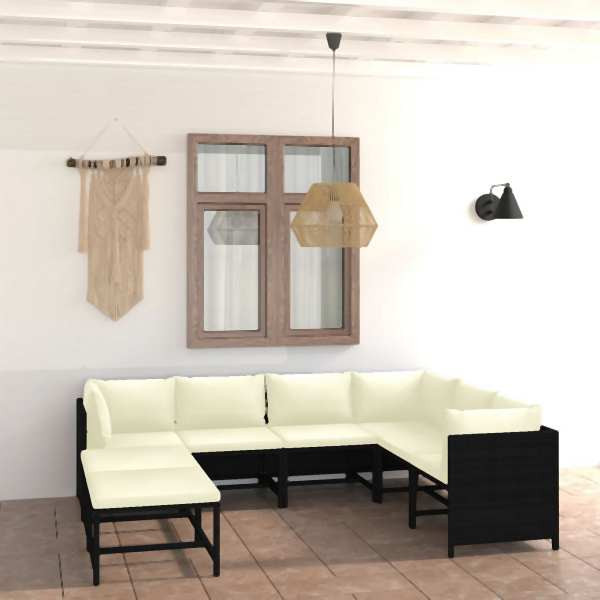 vidaXL 8-tlg. Garten-Lounge-Set mit Kissen Poly Rattan Schwarz, 3059798