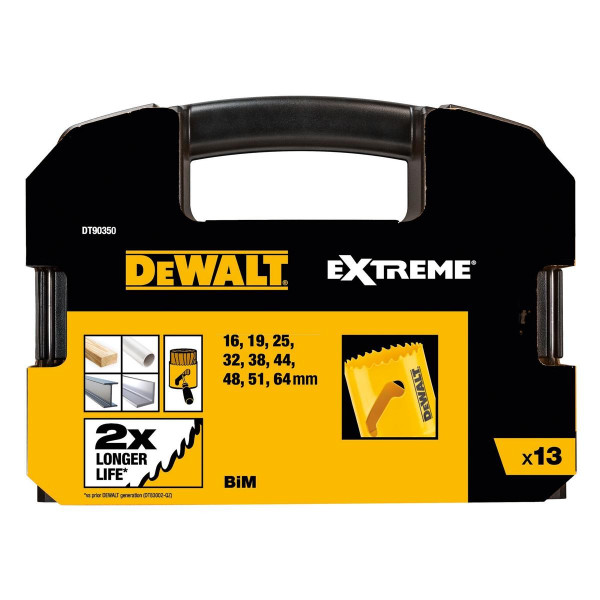 DeWalt Lochsägen-Set Bi-Metall Extreme, Universal-Set im Transportkoffer 13-teilig, 16-19-25-32-38-44-48-51-64mm, DT90350-QZ