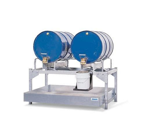 DENIOS Abfüllstation AS-P aus Stahl, verzinkt, mit verzinkter Fasspalette, für 2 Fässer à 200 Liter, 199885