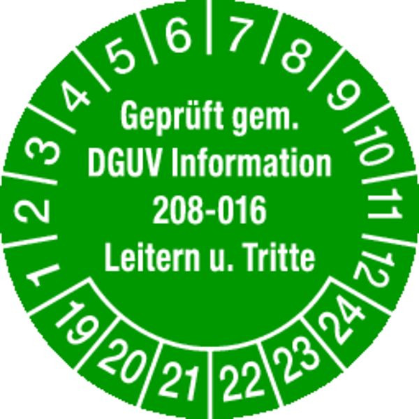 Schilder Klar Prüfplakette ab 23 geprüft gemäß DGUV Information 208-016 Leitern und Tritte, 30 mm Folie selbstklebend, VE: 40 Stück, 11/60.23