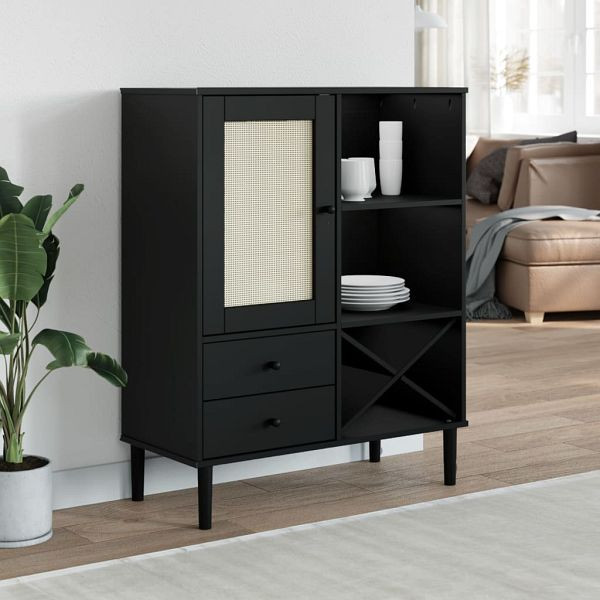 vidaXL Highboard SENJA Rattan-Optik Schwarz 90x40x112 cm Kiefernholz, 358054