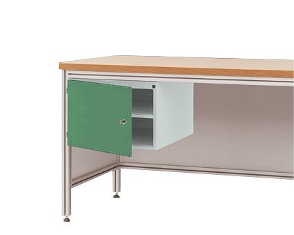 Manuflex Gehäuse-Unterbau für ALU-Arbeitstische, Nutzhöhe 300 mm mit Türanschlag links, für Tischtiefe 800 mm, Resedagrün, ZB4723.6011