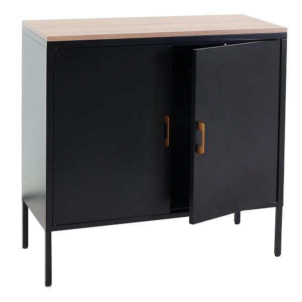 Mendler Kommode HWC-L84, Sideboard Schrank Anrichte, 2 Türen Metall 90x90x40cm, Melamin beschichtet, schwarz, 101926