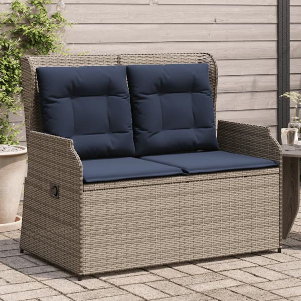 vidaXL Gartenbank mit Liegefunktion und Kissen Grau Polyrattan, 368962