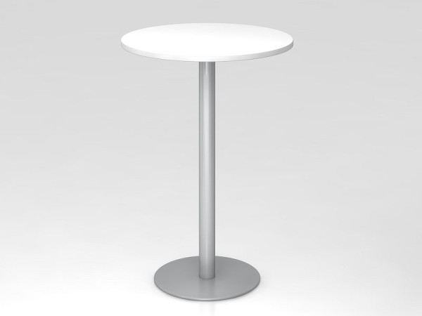 Hammerbacher Stehtisch 80 cm rund Weiß/Silber, Gestell Silber, VSTH08/W/S