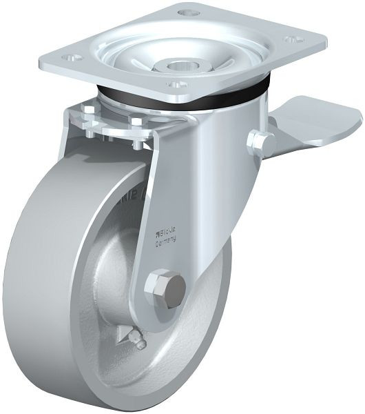 Blickle LK-G 150G-ST Stahlblech-Lenkrolle, schwere Ausführung, mit Anschraubplatte & Feststeller, Guss, Grau, 12013