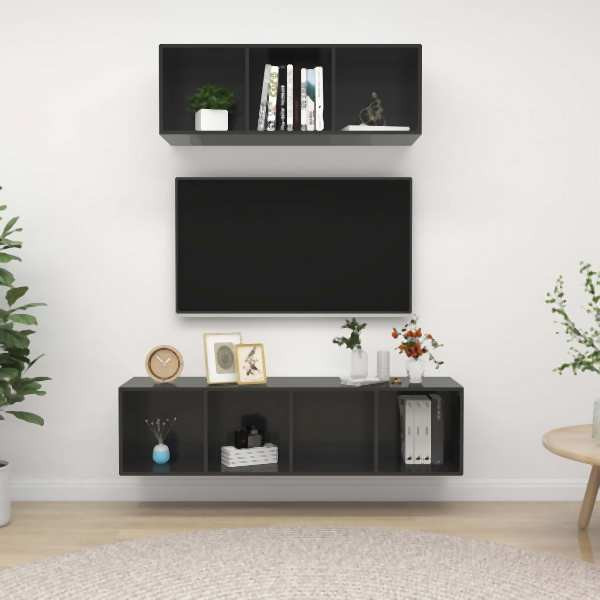 vidaXL 2-tlg. TV-Schrank-Set Hochglanz-Grau Holzwerkstoff, 3079798