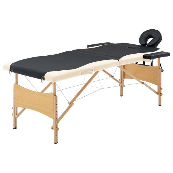 vidaXL Massageliege Klappbar 2-Zonen mit Holzgestell Schwarz und Beige, 110205