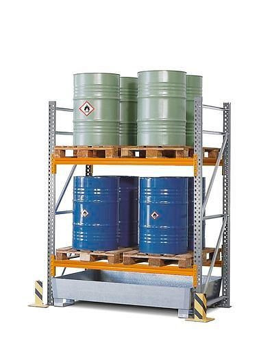 DENIOS Palettenregal PR 18.25 für 4 Euro- oder 2 Chemiepaletten, 2 Ebenen, Anbaufeld, 266312