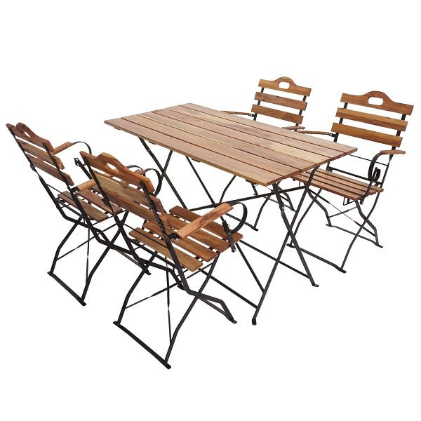 Mendler Biergarten-Set HWC-J40, Bistroset Klapptisch Klappstuhl, Gastronomie-Qualität Akazie MVG, naturfarben, 77438+2x77439