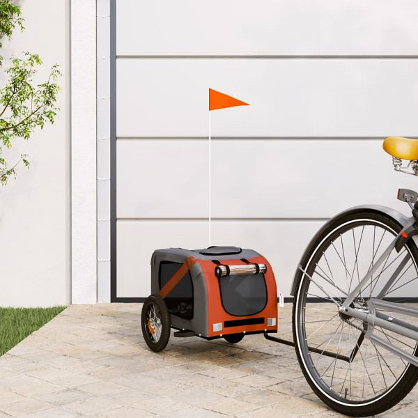 vidaXL Fahrradanhänger Hunde Orange und Grau Oxford-Gewebe und Eisen, 93865