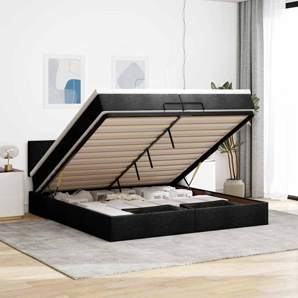 vidaXL Ottoman-Bett mit Matratzen & LEDs Schwarz 200x200 cm Stoff, 3312252