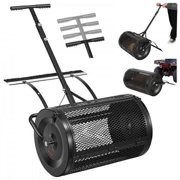 VEVOR Kompoststreuer 76,5 L, 61 cm mit Schiebe-/Ziehgriff, 4-fach verstellbar, Stahlrolle, Miststreuer, Schwarz, GTSBJHSFMTCGUHC8E001V0