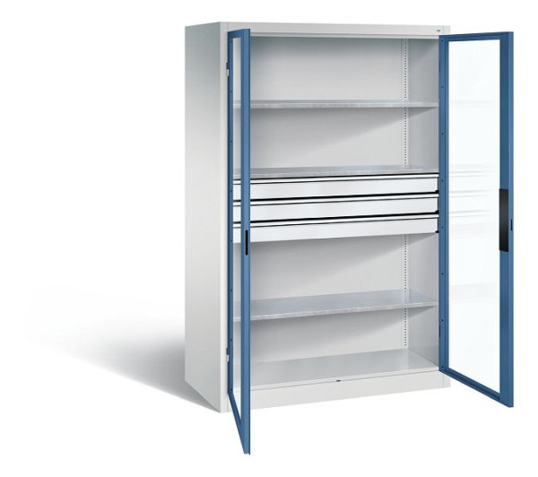 C+P Werkzeugschrank Acurado, H1950xB1200xT600mm, Farbe: Lichtgrau / Fernblau, Muldengriff, 8932-5530 S10068