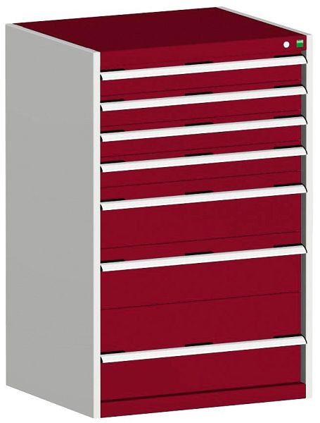 bott cubio Schubladenschrank bestückt mit 7 Schwerlastschubladen BxTxH: 800 x 750 x 1200 mm, RAL 7035/3004, 40028032.24V