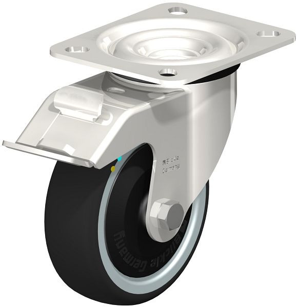 Blickle LEX-PATH 100KD-FI-ELS-FK Edelstahl-Lenkrolle mit Anschraubplatte & Feststeller, Thermoplastisches Polyurethan, Grau, 853674