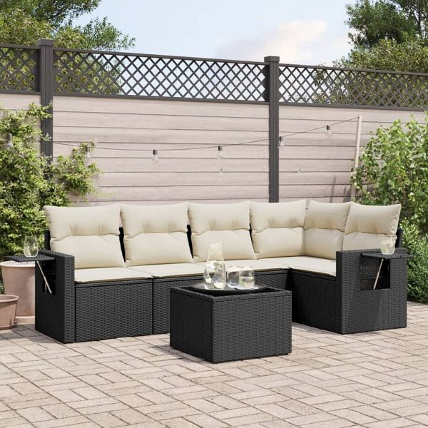 vidaXL 6-tlg. Garten-Sofagarnitur mit Kissen Schwarz Poly Rattan, 3252473