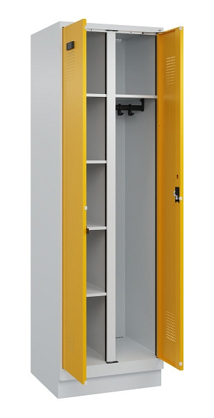 C+P Wäsche-/Garderobenspind Evolo PLUS, mit Sockel, 2 Abteile, 1950x600x500mm, 7, Frontfarbe RAL 1004 Goldgelb, Zylinderschloss, 049620-20 S10027