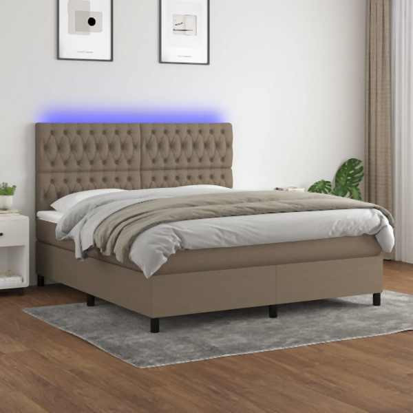 vidaXL Boxspringbett mit Matratze & LED Taupe 180x200 cm Stoff, 3135137