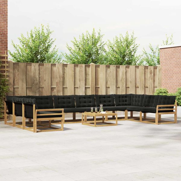 vidaXL Outdoor-Sofagarnitur mit Kissen 11-teilig Weiß und Schwarz, 3389142