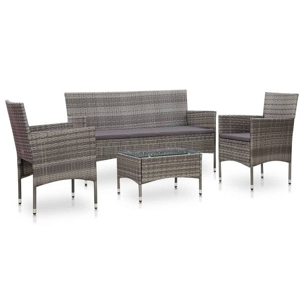 vidaXL 4-teilig Garten-Lounge-Set mit Auflagen Poly Rattan Grau, 45890