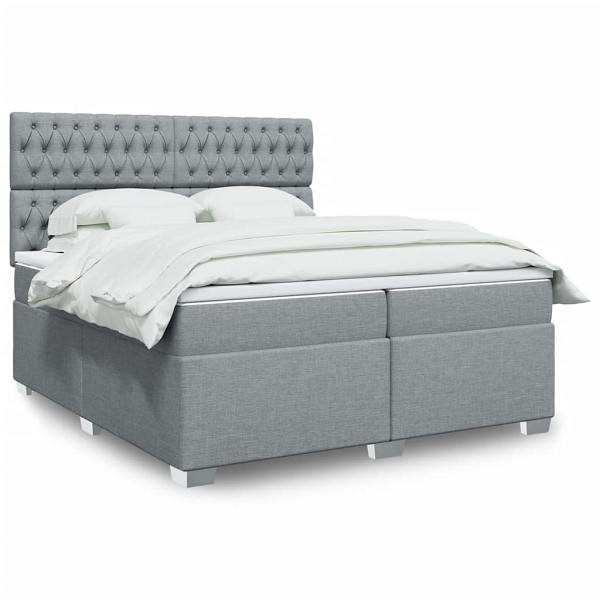 vidaXL Boxspringbett mit Matratze Hellgrau 200x200 cm Stoff, 3290602
