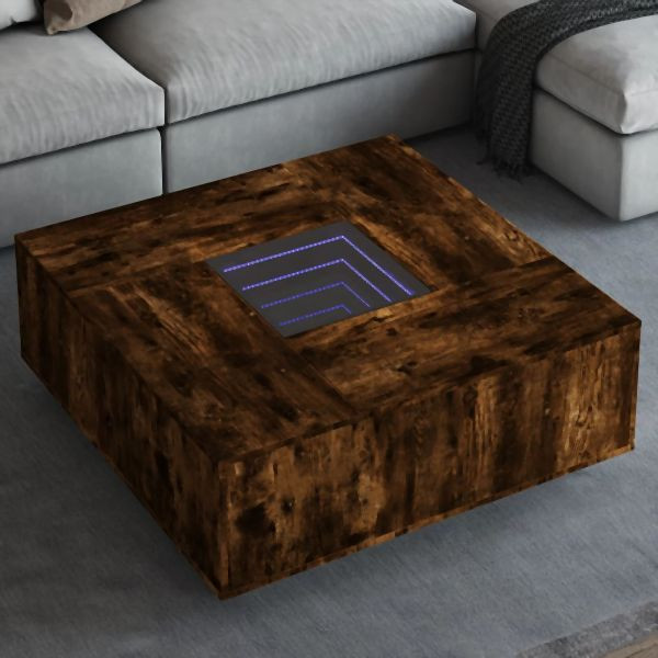 vidaXL Couchtisch mit Infinity-LED Räuchereiche 100x100x40 cm, 3284046