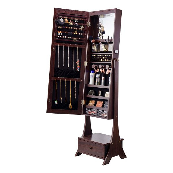 VEVOR Spiegel Schmuckschrank Standspiegel mit Stauraum, Ganzkörperspiegel Braun, CGLSZBSNJ1669KQ0YV9