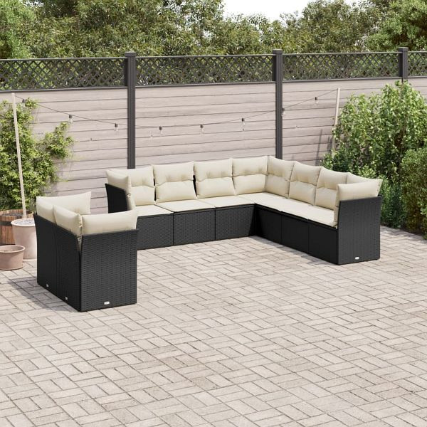 vidaXL 9-teilig Garten-Sofagarnitur mit Kissen Schwarz Poly Rattan, 3249675