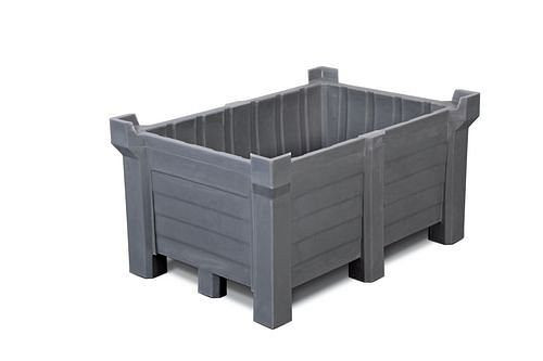 DENIOS Stapelbehälter aus Polyethylen (PE), 90 Liter Inhalt, 70 Liter Auffangvolumen, geschlossen, grau, 185801