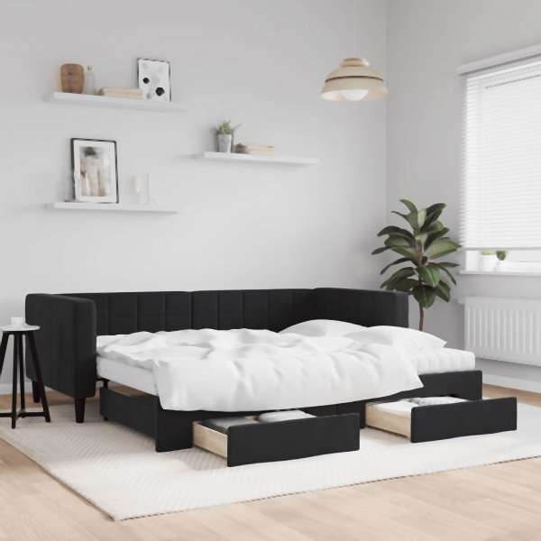 vidaXL Tagesbett Ausziehbar mit Schubladen Schwarz 90x190 cm Samt, 3196778