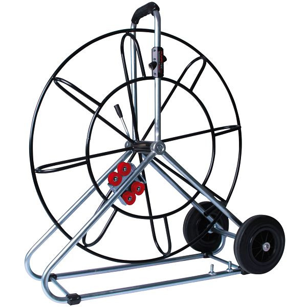 Runpotec Stahlhaspel für Durchmesser 7,5 - 9 mm Glasfaserstab 730 mm, fahrbar mit Doppelauslaufsystem und Meterzähler, 20405