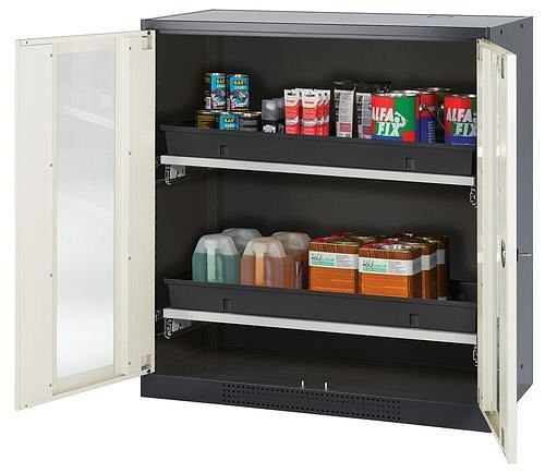 asecos Chemikalienschrank Systema-T CS-102G, Korpus anthrazit, Flügeltüren weiß, 2 Tablarauszüge, 208705