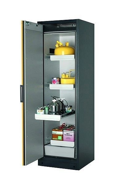 asecos Sicherheitsschrank Q-CLASSIC-90, Q90.195.060 in sicherheitsgelb RAL 1004 mit 3x Auszugswanne Standard (Stahlblech), 30072-040-30091