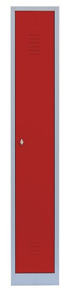 Lüllmann Stahl-Kleiderschrank / Garderobenschrank, 1800 x 315 x 500 mm, Lichtgrau/Feuerrot, 510114