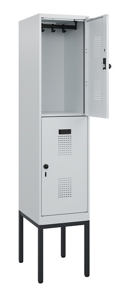 C+P Doppelstock-Spind Evolo PLUS, Gestell, 2 Fächer, 1950x400x500mm, 7035/7035, Drehriegel, 0493305-12 S10013